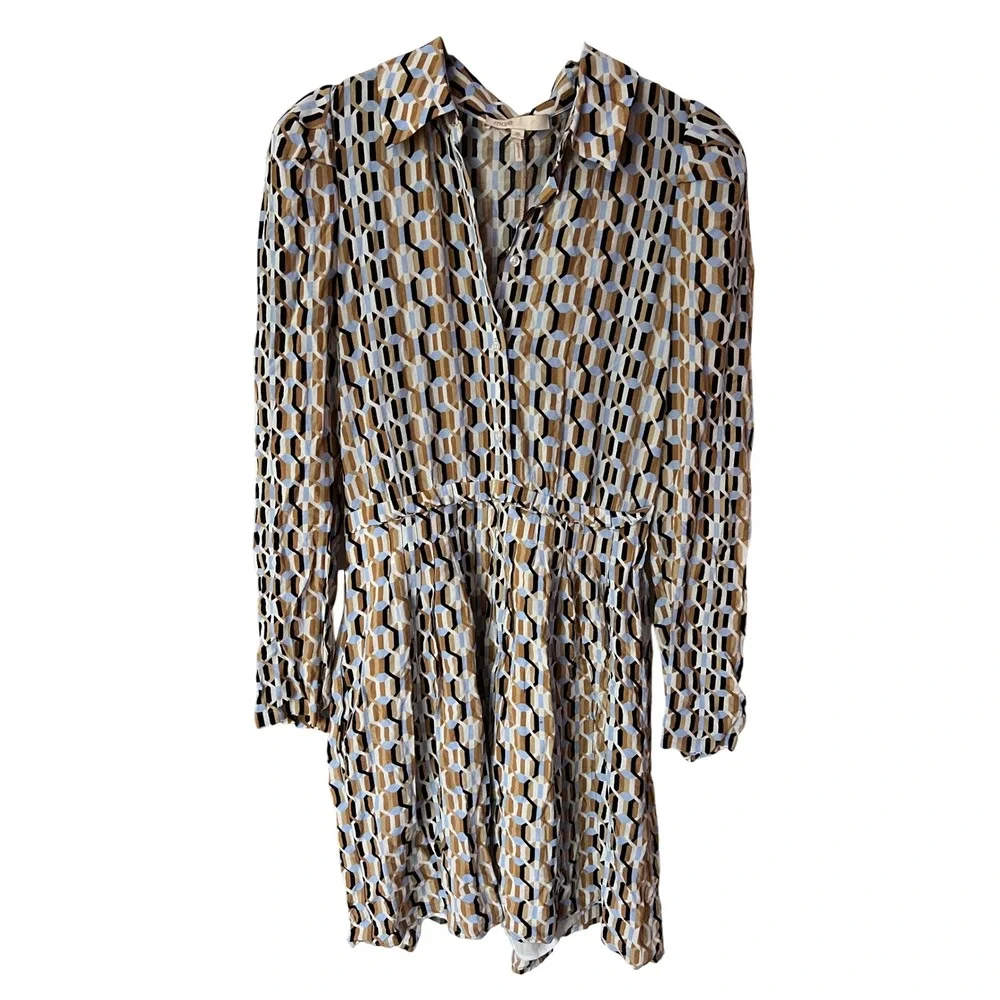 Maje Ricole Geometric Print Mini Dress‎ Size 36 Long Sleeve Retro Small